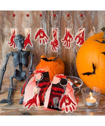 12 SET Halloween Party Favors Halloween Bloody Zombie Hand Keychains with Red Organza Bags Happy Halloween Tags For Halloween...