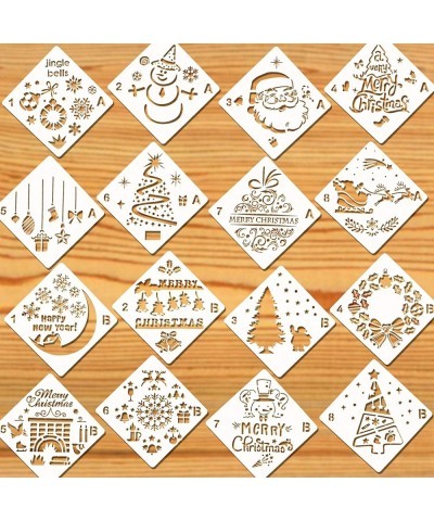 16Pack Christmas Stencils Templates Reusable Plastic Craft Drawing Painting Template Xmas Stencils for Greeting Cards Albums ...