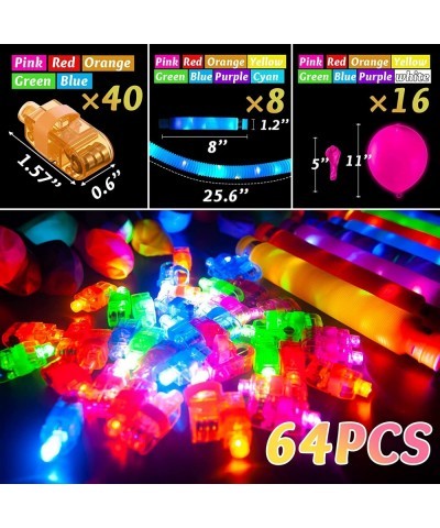 64PCS Glow in the Dark Party Supplies - 8 Light Up Pop Tubes 40 Finger Lights 16LED Balloons Light Up Party Favors For Kids 8...