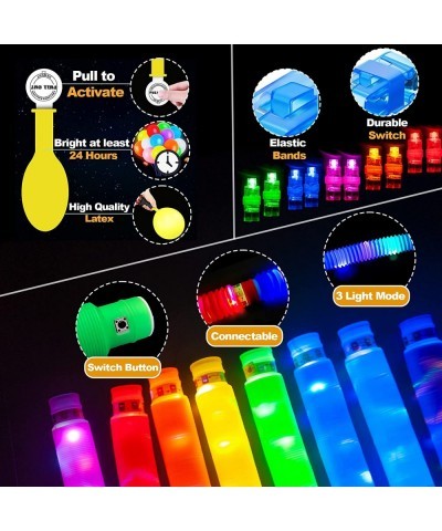 64PCS Glow in the Dark Party Supplies - 8 Light Up Pop Tubes 40 Finger Lights 16LED Balloons Light Up Party Favors For Kids 8...