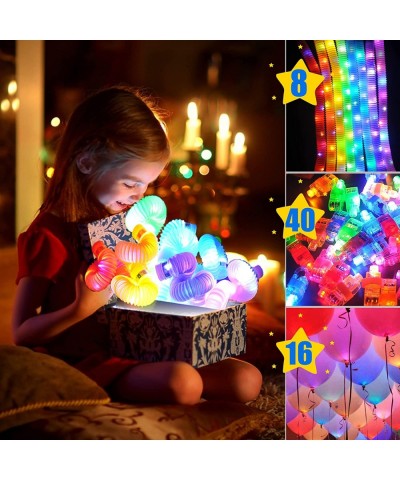 64PCS Glow in the Dark Party Supplies - 8 Light Up Pop Tubes 40 Finger Lights 16LED Balloons Light Up Party Favors For Kids 8...