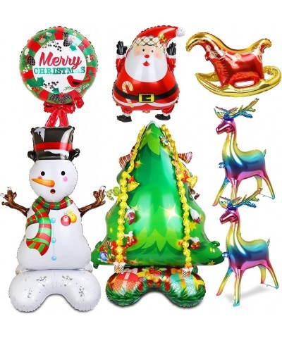 7Pcs Christmas Balloons 48”Huge Christmas Tree Snowman Reindeer Sled Santa Claus Aluminum Foil Balloon for Birthday Baby Show...