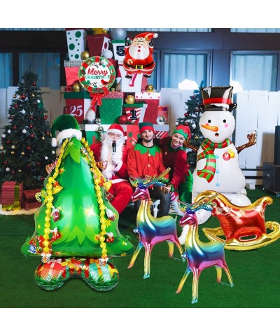 7Pcs Christmas Balloons 48”Huge Christmas Tree Snowman Reindeer Sled Santa Claus Aluminum Foil Balloon for Birthday Baby Show...