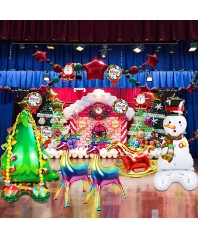 7Pcs Christmas Balloons 48”Huge Christmas Tree Snowman Reindeer Sled Santa Claus Aluminum Foil Balloon for Birthday Baby Show...