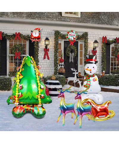 7Pcs Christmas Balloons 48”Huge Christmas Tree Snowman Reindeer Sled Santa Claus Aluminum Foil Balloon for Birthday Baby Show...