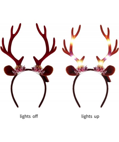 Christmas Reindeer Headband Light-Up Reindeer Headbands with LED Christmas Berry Headbands for Christmas Supplies and Holiday...