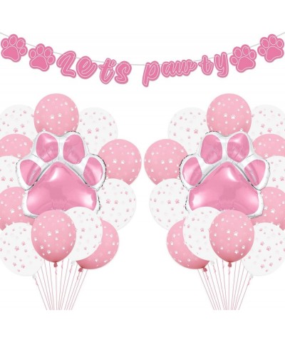 Puppy Dog Paw Print Balloons - Dog Birthday Party Supplies Including Let's Pawty Banner Pet Balloons Pink Paw Foil Balloons f...