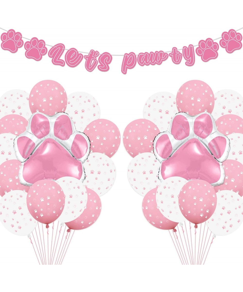 Puppy Dog Paw Print Balloons - Dog Birthday Party Supplies Including Let's Pawty Banner Pet Balloons Pink Paw Foil Balloons f...