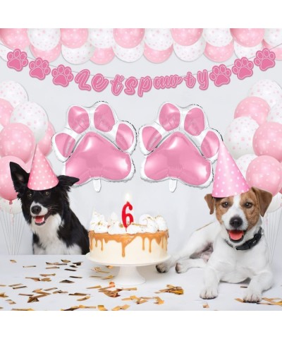 Puppy Dog Paw Print Balloons - Dog Birthday Party Supplies Including Let's Pawty Banner Pet Balloons Pink Paw Foil Balloons f...