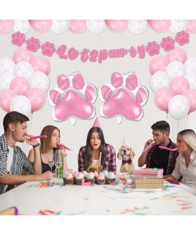 Puppy Dog Paw Print Balloons - Dog Birthday Party Supplies Including Let's Pawty Banner Pet Balloons Pink Paw Foil Balloons f...