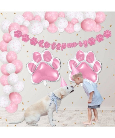 Puppy Dog Paw Print Balloons - Dog Birthday Party Supplies Including Let's Pawty Banner Pet Balloons Pink Paw Foil Balloons f...