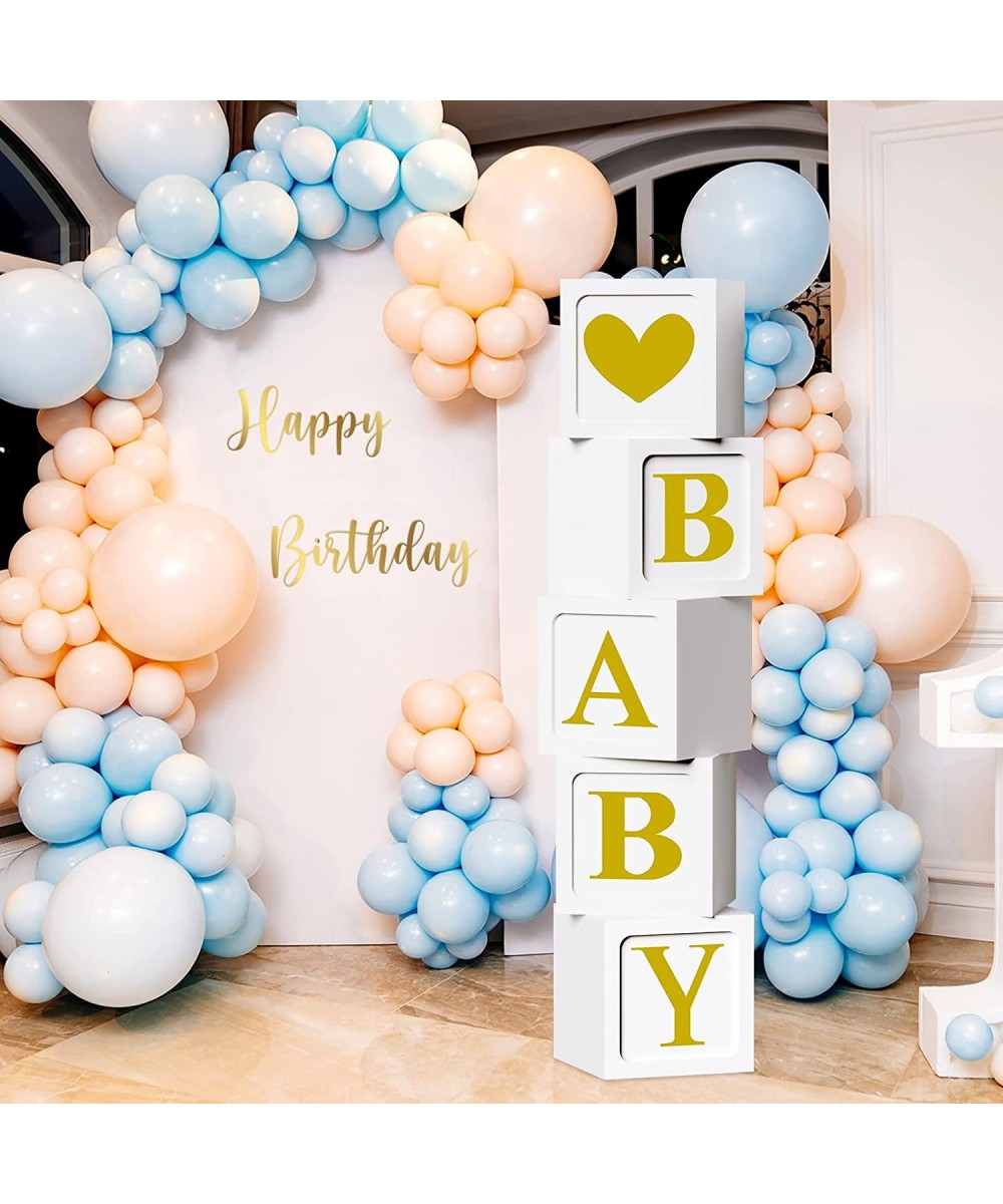 5pcs Baby Boxes with Letters White Baby Blocks with 32 Gold Letters for Birthday Party Gender Reveal Wedding Decorations $20....