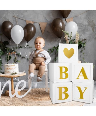 5pcs Baby Boxes with Letters White Baby Blocks with 32 Gold Letters for Birthday Party Gender Reveal Wedding Decorations $20....