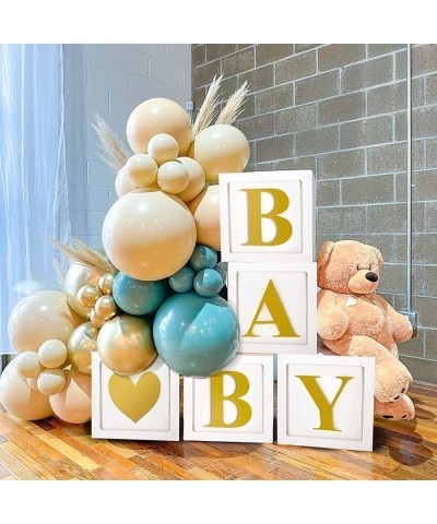 5pcs Baby Boxes with Letters White Baby Blocks with 32 Gold Letters for Birthday Party Gender Reveal Wedding Decorations $20....