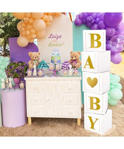 5pcs Baby Boxes with Letters White Baby Blocks with 32 Gold Letters for Birthday Party Gender Reveal Wedding Decorations $20....