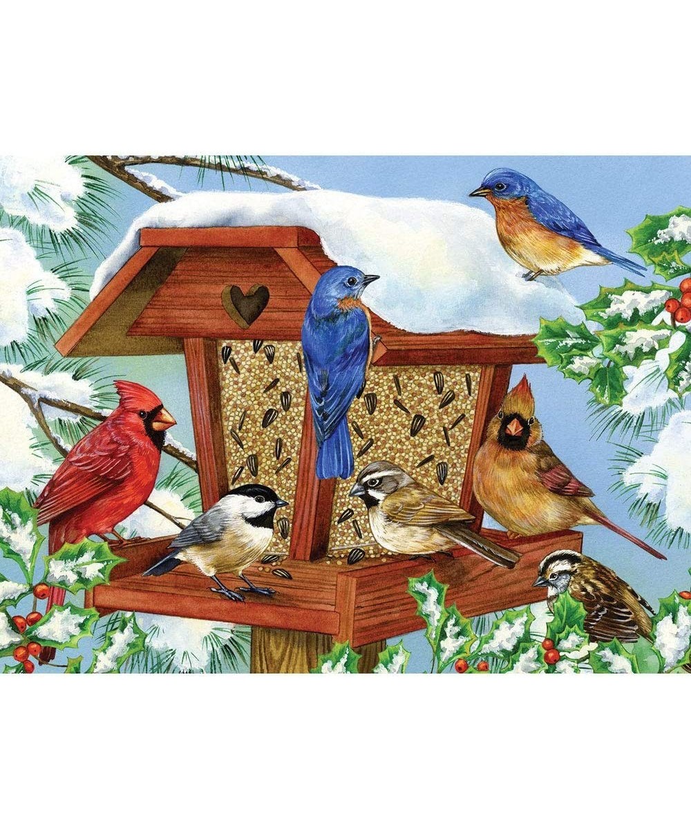 - 500 Piece Jigsaw Puzzle for Adults 18" x 24"  - Winter Birdfeeder - 500 pc Bird Tree Snow Feeder Jigsaw by Artist Greg Gior...