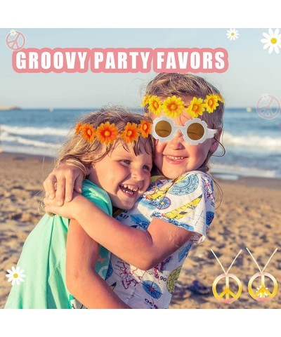 24Pcs Groovy Hippie Party Decorations 60s 70s Party Favors Retro Hippie Boho Flower Sunglasses Daisy Headbands Peace Sign Nec...