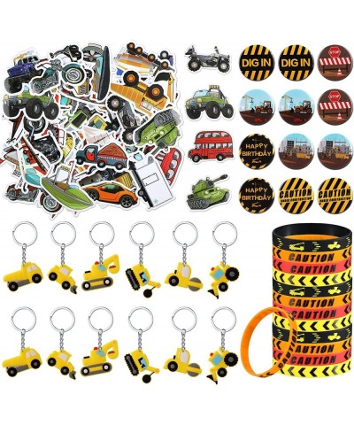 86 Pcs Construction Birthday Party Supplies Silicone Bracelet Wristband Kids Truck Keychain Transportation Tools Theme Button...