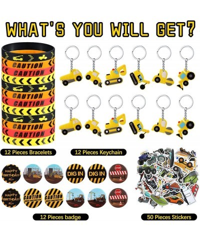 86 Pcs Construction Birthday Party Supplies Silicone Bracelet Wristband Kids Truck Keychain Transportation Tools Theme Button...