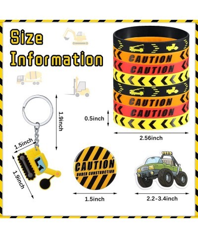 86 Pcs Construction Birthday Party Supplies Silicone Bracelet Wristband Kids Truck Keychain Transportation Tools Theme Button...