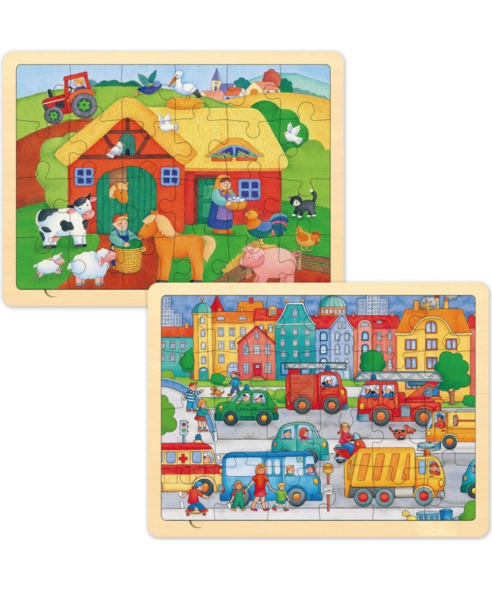 24 Piece Puzzles for Kids Ages 3-5 in 2 Designs with Picture Underneath Unique Pieces Wooden Jigsaw Puzzle for 2 3 4 Year Old...