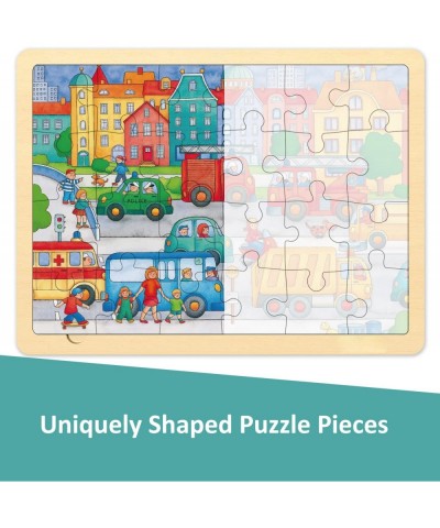 24 Piece Puzzles for Kids Ages 3-5 in 2 Designs with Picture Underneath Unique Pieces Wooden Jigsaw Puzzle for 2 3 4 Year Old...