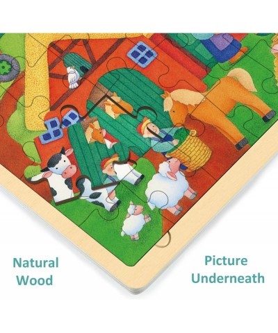 24 Piece Puzzles for Kids Ages 3-5 in 2 Designs with Picture Underneath Unique Pieces Wooden Jigsaw Puzzle for 2 3 4 Year Old...