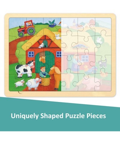 24 Piece Puzzles for Kids Ages 3-5 in 2 Designs with Picture Underneath Unique Pieces Wooden Jigsaw Puzzle for 2 3 4 Year Old...