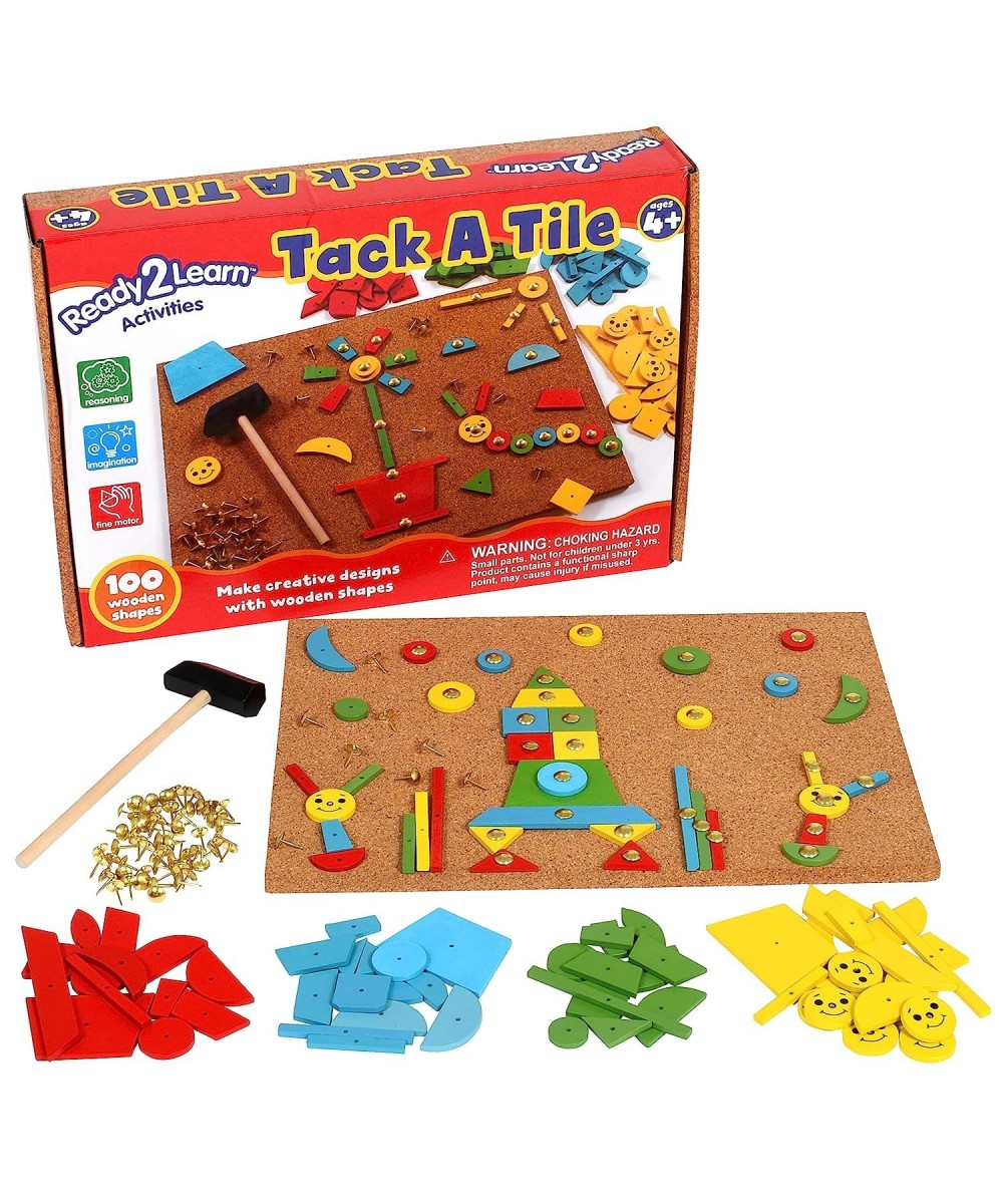 Tack A Tile - Wooden Hammer Toy for Kids Aged 4 and up - 100 Shapes - Big Corkboard - Kid-Friendly Tacks - Foster Imagination...