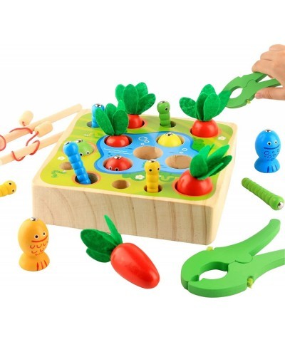 Toddlers Wooden Educational Toys Carrot Harvest Toy & Magnetic Fishing Game Preschool Learning Activities Shape Sorter Learni...