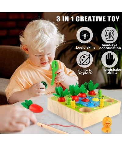 Toddlers Wooden Educational Toys Carrot Harvest Toy & Magnetic Fishing Game Preschool Learning Activities Shape Sorter Learni...