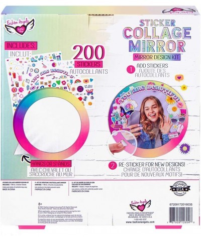 Sticker Collage Mirror Design Set - 1 Round Rainbow Mirror to Hang or Stand 3 Stickers Sheets with 200 Reusable Sticker Decal...