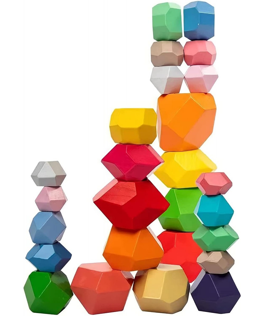 Wooden Stacking Rocks Wooden Colored Balance Stone Stem Fine Motor Skills Sensory Toy 32PCS $39.41 Early Development & Activi...