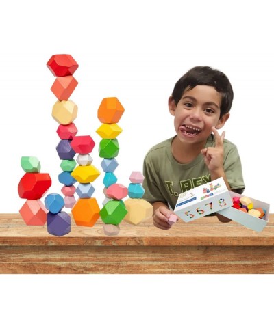 Wooden Stacking Rocks Wooden Colored Balance Stone Stem Fine Motor Skills Sensory Toy 32PCS $39.41 Early Development & Activi...