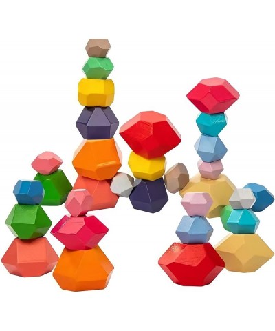 Wooden Stacking Rocks Wooden Colored Balance Stone Stem Fine Motor Skills Sensory Toy 32PCS $39.41 Early Development & Activi...