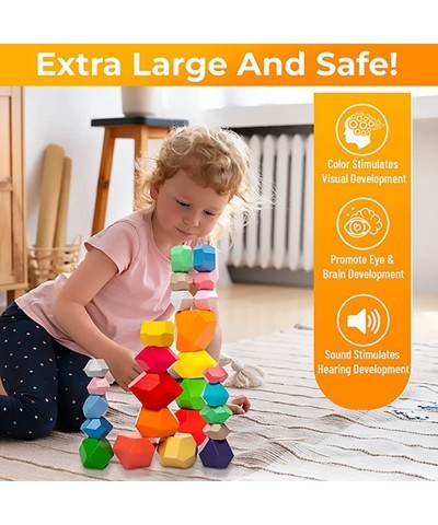 Wooden Stacking Rocks Wooden Colored Balance Stone Stem Fine Motor Skills Sensory Toy 32PCS $39.41 Early Development & Activi...