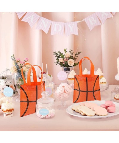 24 Pieces Basketball Non-Woven Party Favor Bags with Handles 7.8 x 7.8 Inch Basketball Party Favor Bags Goodie Treat Candy Ba...