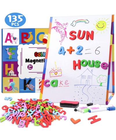 Magnetic Board Kids Tabletop Easel Whiteboard with 124 Magnet Alphabets Letters Numbers 8 Dry Erase Marker Eraser Homeschooli...