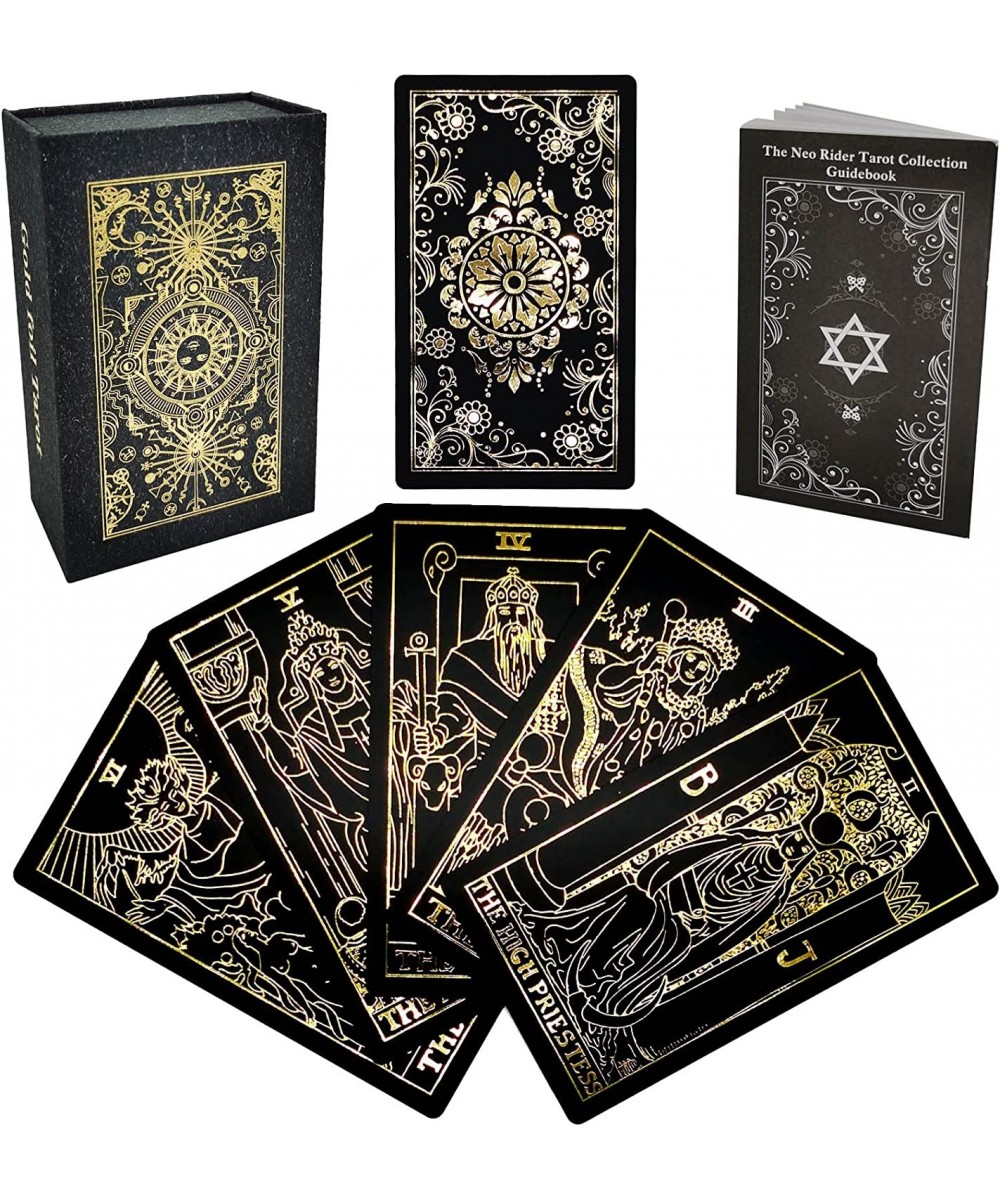 78 Tarot Cards with Guidebook PVC Waterproof Anti-Wrinkle Luxury Gold Foil Classic Tarot Cards Deck with Exquisite Box (Black...