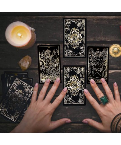 78 Tarot Cards with Guidebook PVC Waterproof Anti-Wrinkle Luxury Gold Foil Classic Tarot Cards Deck with Exquisite Box (Black...