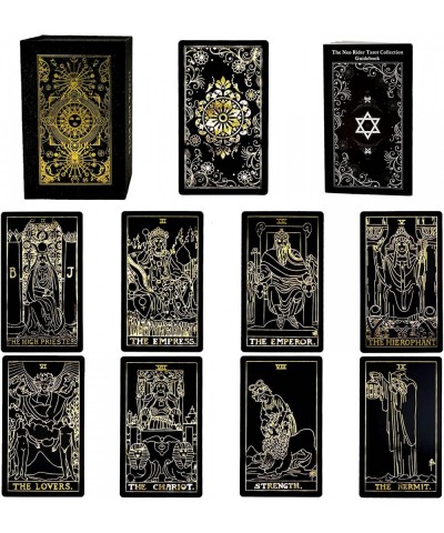 78 Tarot Cards with Guidebook PVC Waterproof Anti-Wrinkle Luxury Gold Foil Classic Tarot Cards Deck with Exquisite Box (Black...