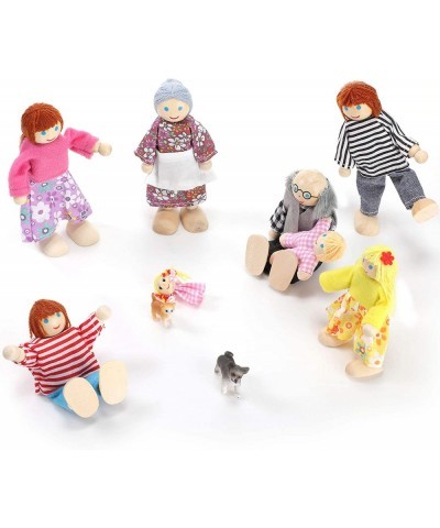 10 Pcs Wooden Dollhouse Family Set of 8 Mini People Figures and 2 Pets Dollhouse Dolls Wooden Doll Family Pretend Play Figure...