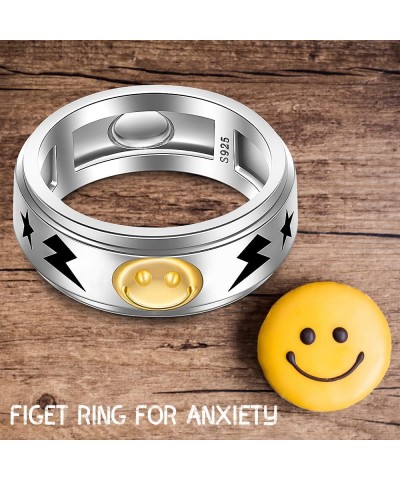 Smiley Face Ring Fidget Rings Spinner Anxiety Smile Sad Happy Face Lightning Bolt Sterling Silver Band Rings for Women Worry ...