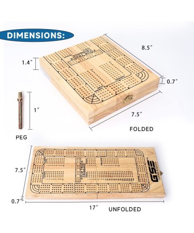 GSE 4-Track Wooden Folding Cribbage Board with Playing Card Metal Pegs and Storage Area Portable Continuous Cribbage Board Ga...