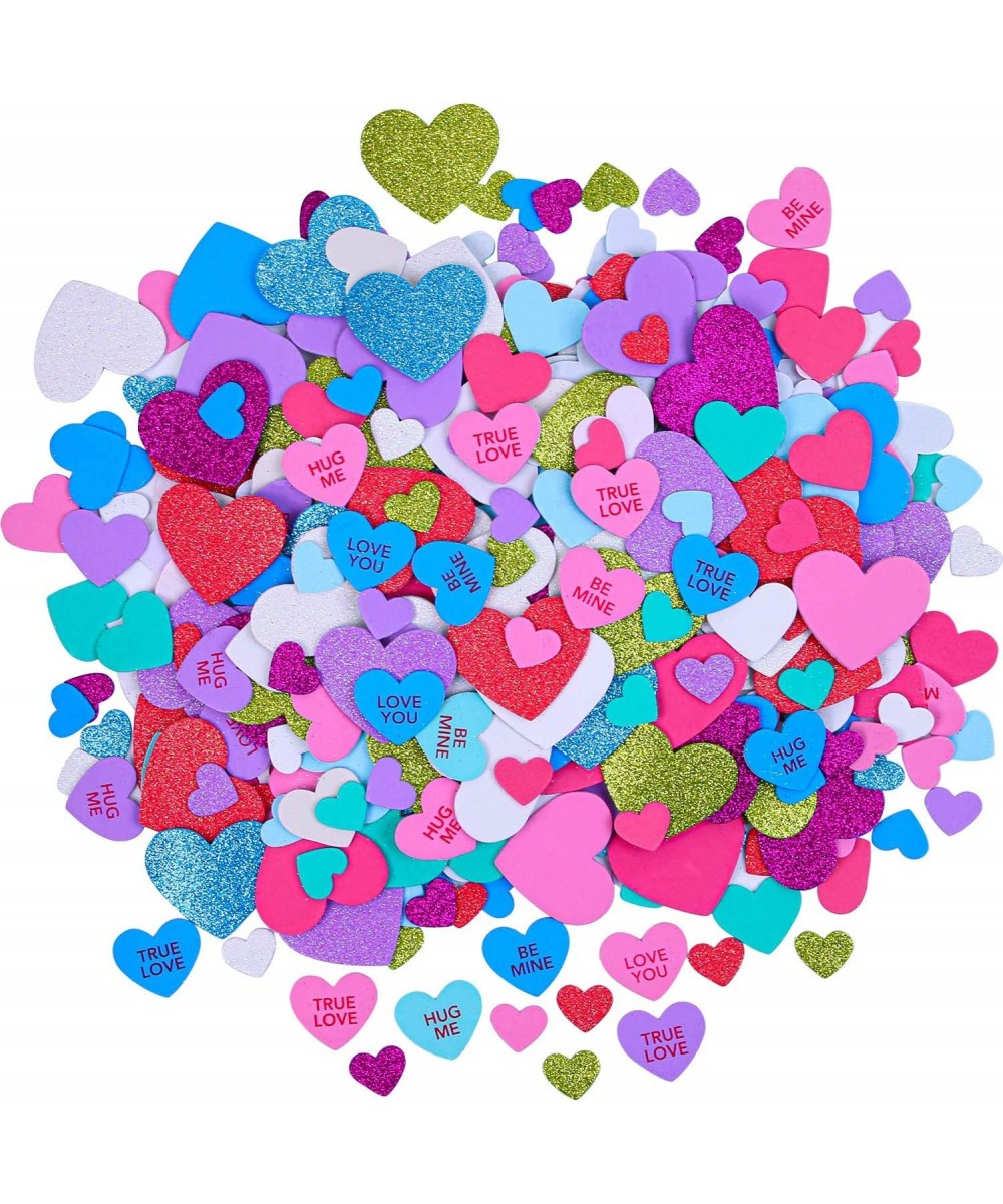 500 Pieces Foam Hearts Stickers Valentine's Day Conversation Hearts Stickers Self-Adhesive Glitter Heart Shaped Foam Stickers...