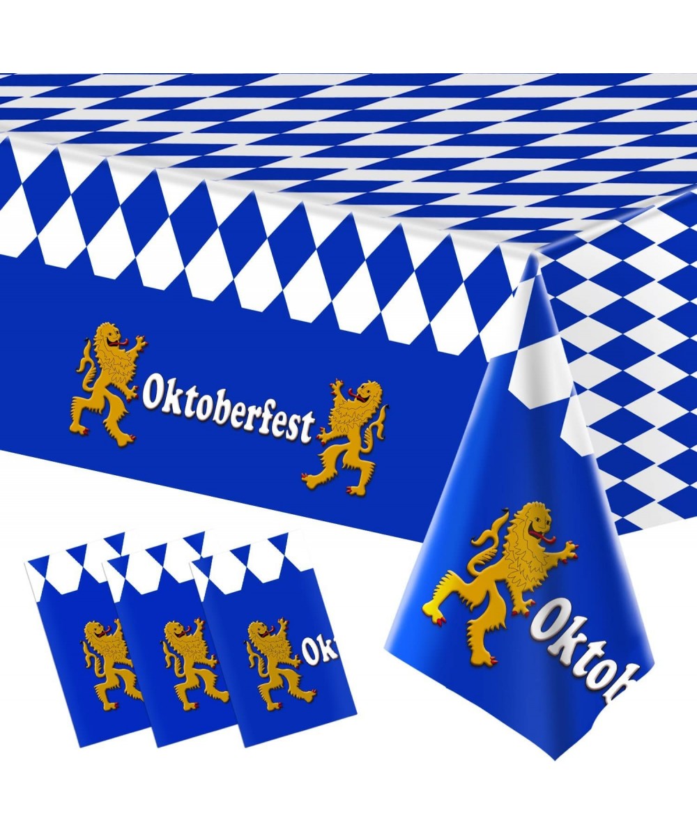 3 Pack Bavarian Oktoberfest Party Tablecloth Decorations Plastic Rectangular Blue and White Flag Check Table Cover Background...