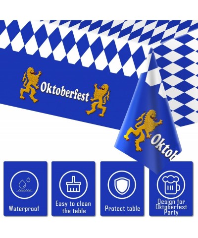 3 Pack Bavarian Oktoberfest Party Tablecloth Decorations Plastic Rectangular Blue and White Flag Check Table Cover Background...