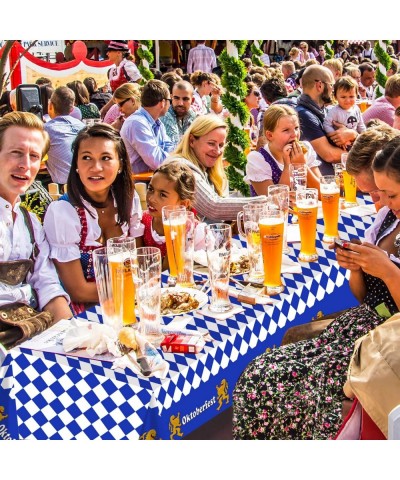 3 Pack Bavarian Oktoberfest Party Tablecloth Decorations Plastic Rectangular Blue and White Flag Check Table Cover Background...