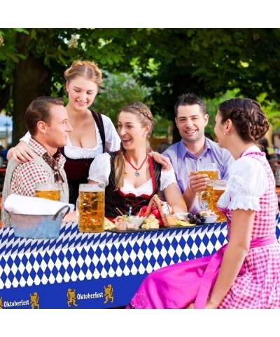 3 Pack Bavarian Oktoberfest Party Tablecloth Decorations Plastic Rectangular Blue and White Flag Check Table Cover Background...