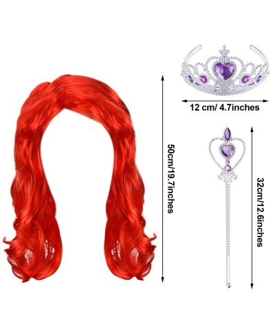 Halloween Mermaid Costume Wig Long Wavy Red Cosplay Hair Wig with Princess Tiara Wand Cosplay Accessories for Halloween Party...